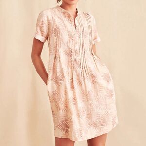 Faherty Gemina Mini Dress in Peach Palm Linen Blend Size Medium